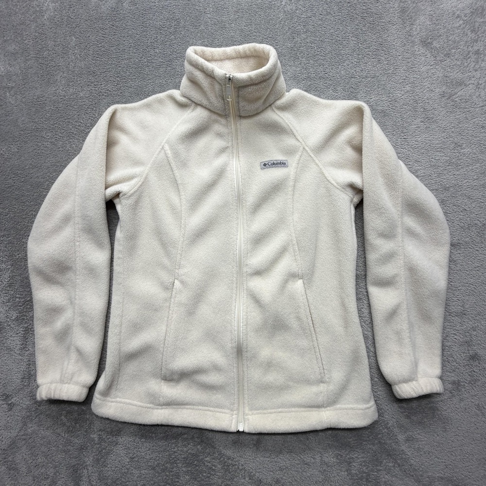 Columbia Jacket Womens Small White Fleece Full Zip Pockets Collared Slim